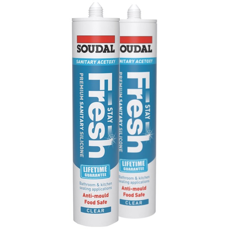 Soudal Stay Fresh Acetoxy Silicone Clear 2 x 290ml TWIN PACK